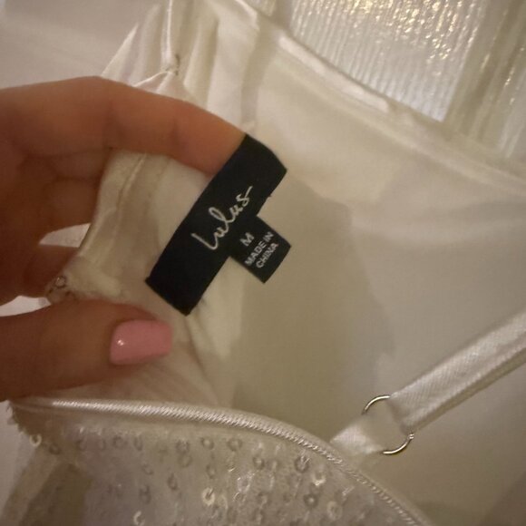 White Sequin Feather Mini Dress – Size Medium - Picture 5 of 5